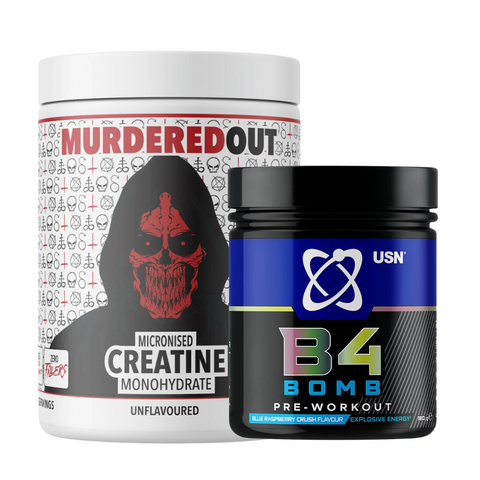 Murdered Out Creatine Monohydrate + USN B4 Bomb Pre Workout Bundle EXP 2025